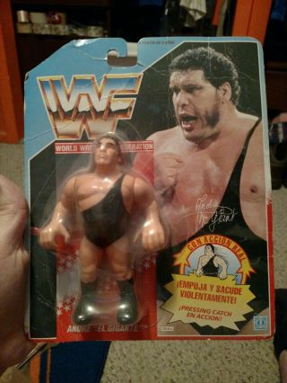Wwf Series 1 1990 Hasbro Andre The Giant Blue Card Figure.  Spanish Card