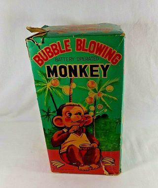 1950 ' s BATTERY OPERATED BUBBLE BLOWING MONKEY TIN LITHO TOY 2
