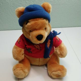 Disney Fall Winnie The Pooh 12 " Sitting Plush Stuffed Pooh Bear With Hat