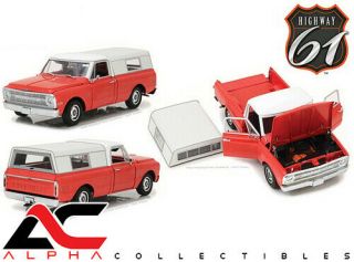 Box - Highway 61 18004 1:18 1970 Chevrolet C - 10 Pickup With Camper Shell Red