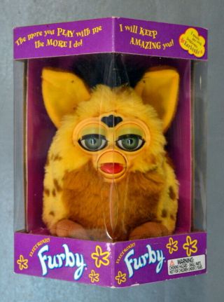 1999 Tiger Furby 70 - 800 Lizard Spots,  Yellow Fur,  Brown Belly,  Green Eyes