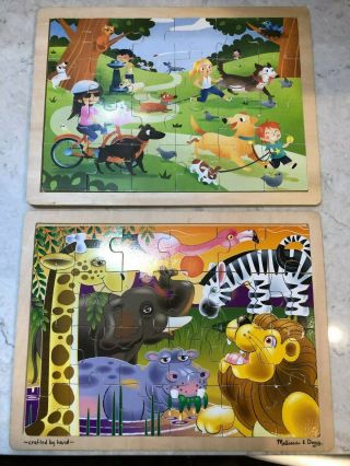 Melissa And Doug Zoo Wooden 24 Piece Jigsaw Puzzle And Other Tray Puzzle
