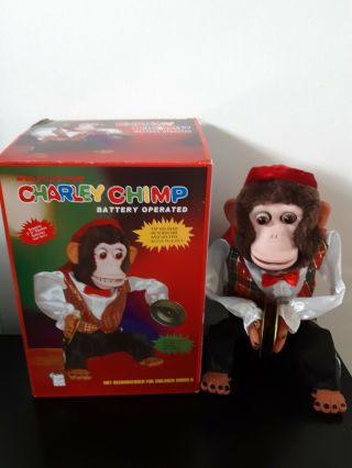 Charley Chimp Battery Operated Toy Screeches Eyes Bulge Clashing Cymbals Battery