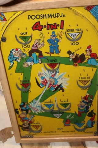 Vintage Toy Poosh - M - Up Jr 4 In 1 Bagatelle Marbel Pinball Game