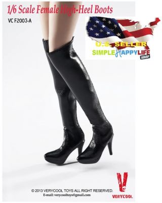 1/6 Scale Black Knee High Heels Boots For Phicen Verycool Kumik Hot Toys ❶usa❶
