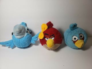 3 Round Plush Angry Birds Stuffed Animal Set Rio Female Rovio Female Red Bird