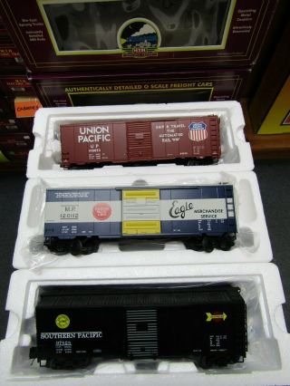 Mth 20 - 93613 Up,  20 - 93008 Mp,  20 - 93588 Sp 40 Ft Boxcars Pre Owned O Ga 3 Rail