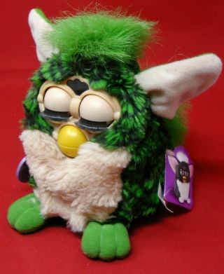 Vintage Green And Black Furby With Green Eyes,  Tags Still Attached,