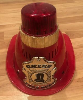Vtg Fire Chief Firemans Radio Shack Helmet Hat Red Light & Siren Non