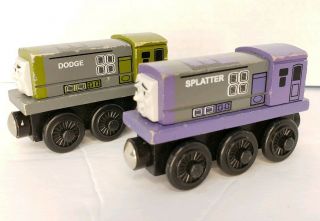 Thomas & Friends Wooden Railway Purple Green Train Engines Splatter And Dodge