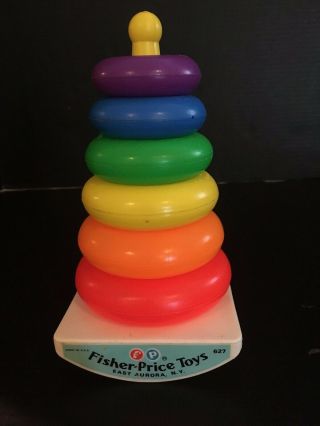 Vintage Fisher Price Rock - A - Stack 627 Plastic Base & 6 Plastic Rings