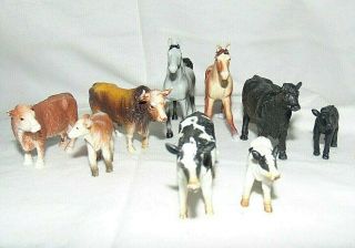 Plastic Farm Animals Cows Bulls Horses Calves Diorama Preschool Play