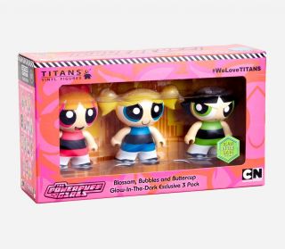 Titans Powerpuff Girls Gid Vinyl Figure 3 - Pack Set 3 " Cartoon Network Sdcc 2018