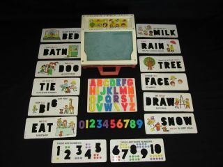Vintage 1972 Fisher Price Toys School Days Desk 176 With Cards Letters Numbers