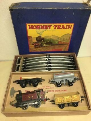 Vintage Hornby Train No.  201 Tank Goods Set W/ Tracks O Gauge