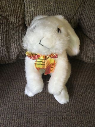Dan Dee Plush White Bunny Rabbit Collectors Choice Stuffed Orange and yellow Bow 2