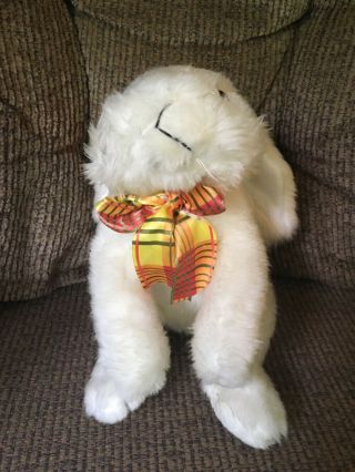 Dan Dee Plush White Bunny Rabbit Collectors Choice Stuffed Orange and yellow Bow 3