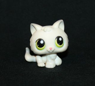 Littlest Pet Shop White & Gray Kitten 100 Yellow Green Blue Eyes Cat Tail