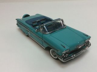 Danbury 1958 Chevy Impala Convertible Diecast Car Turquoise Cot Box 1:24