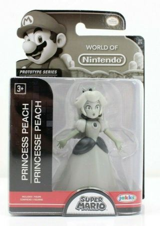 World Of Nintendo Princess Peach Prototype Black White Jakks 2.  5 " Figure 2 - 5