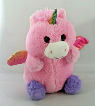 Kellytoy Soft Plush Pink Unicorn Dragon 10 " Stuffed Animal Purple Rainbow Trim