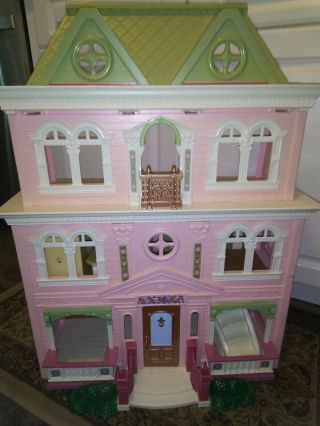 2008 Fisher Price Loving Family Dollhouse Grand Mansion Pink & Green - Few Furni