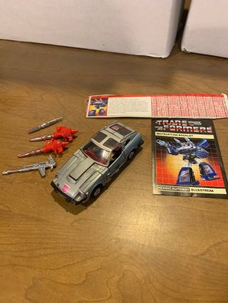 1982 Transformers G1 Autobot Cars Bluestreak Action Figure Complete Hasbro
