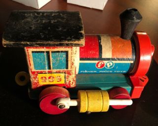 Vintage 1963 Fisher Price Fp Huffy Puffy Wooden Toy Train (locomotive Only)