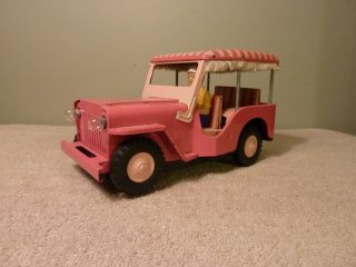Atc Japan Friction Battery Operated Pink Surrey Jeep 1960 