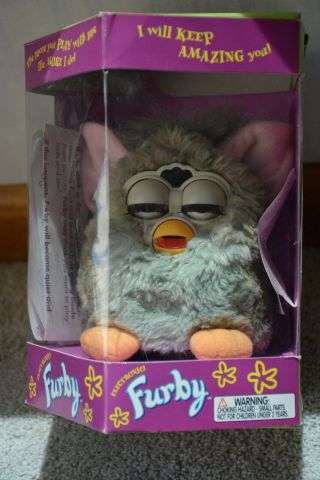 1998 1st Gen Furby 70 - 800 Gray,  Yellow Feet,  Brown Eyes W/ Box & Tags