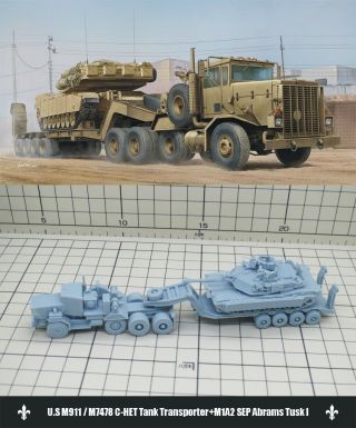 1/144 Resin Kits U.  S M911 / M7478 C - Het Tank Transporter,  M1a2 Sep Abrams Tusk I