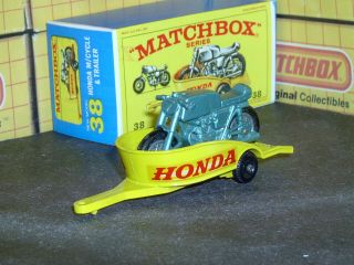 Matchbox Lesney Honda Motorcycle &trailer 38 C3 Lrge Dcl Sc6/d4 V/nm Crafted Box