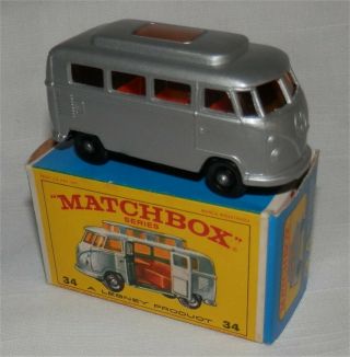 1960s.  Lesney Matchbox.  34,  Vw.  Volkswagen Bpw.  Camper Low Roof