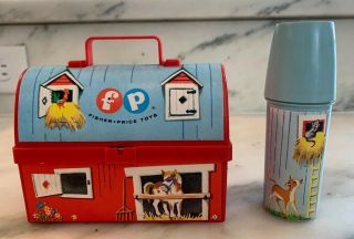 Vintage Fisher Price 1962 Barn/farm Mini Lunch Box With Silo Thermos 549