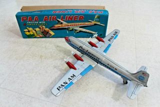 Momoya Shoten Tin Litho Airplane N - 568 Pa Pan Am 4 - Propeller Friction W/ Box