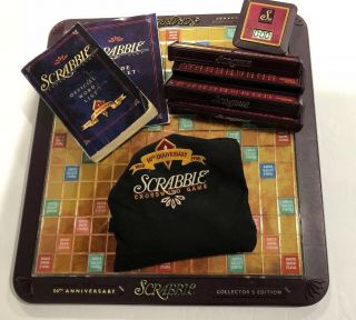 Scrabble 50th Anniversary Deluxe Edition Turn Table Game Complete Blue Tiles