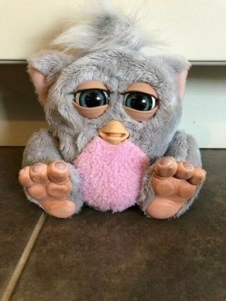 2005 Furby Baby Grey W/ Pink Belly Eyes Tiger Electronics Rubber Feet