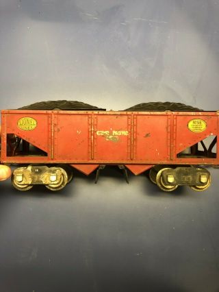 Prewar Lionel train cars,  Mail 332,  Cattle Car 513,  Coal Car 516 5
