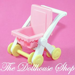 Playskool For Fisher Price Dollhouse Pink Baby Doll Pram Stroller Nursery
