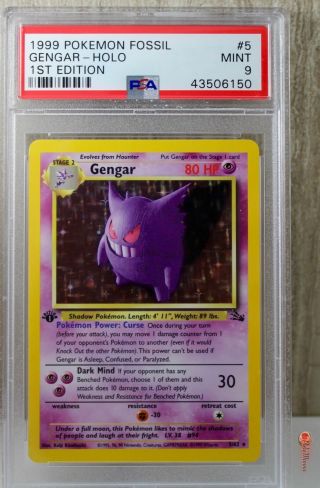 1st Ed Gengar Holo Rare 1999 Wotc Pokemon Card 5/62 Fossil Set Psa 9