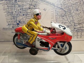 Japanese T.  N Nomura Tin Toy Friction Motorcycle Racing 30 - Sparepart