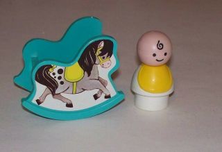 Vintage Fisher Price Little People Baby With Bib And Nursery Rocker