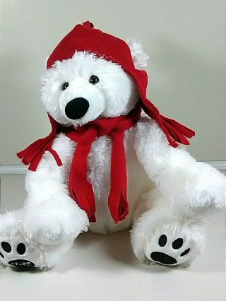 2009 Belk Plush Teddy Bear " Belkie " 14 " White Stuffed Animal/red Hat & Scarf