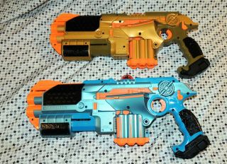 Nerf Tiger Lazer Tag Phoenix Ltx Blue & Gold Guns W/ Shotgun Laser 1