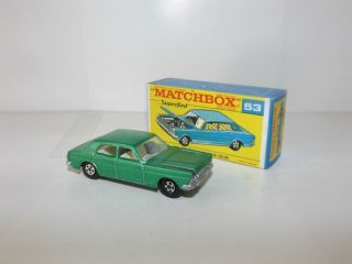 Matchbox Trans.  S/f No.  53 - A Ford Zodiac Light Met.  Green,  Thin 5 Spoke Wheels Mib
