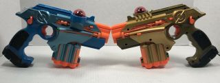 2 Tiger Nerf Phoenix Ltx Lazer Tag Guns Blue Gold Laser Euc Blaster Toy