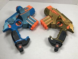 2 Tiger Nerf Phoenix LTX Lazer Tag Guns Blue Gold Laser EUC Blaster Toy 3