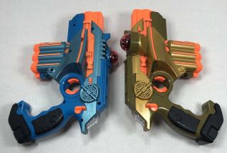 2 Tiger Nerf Phoenix LTX Lazer Tag Guns Blue Gold Laser EUC Blaster Toy 6