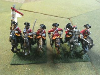 25/28mm Painted Metal Seven Years War Unidentified Cavalry X6,  2