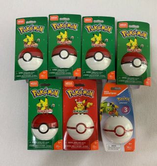 Mega Construx Pokemon Holiday Pikachu Poke Ball 5 Green 1 Red 1 Spinarak
